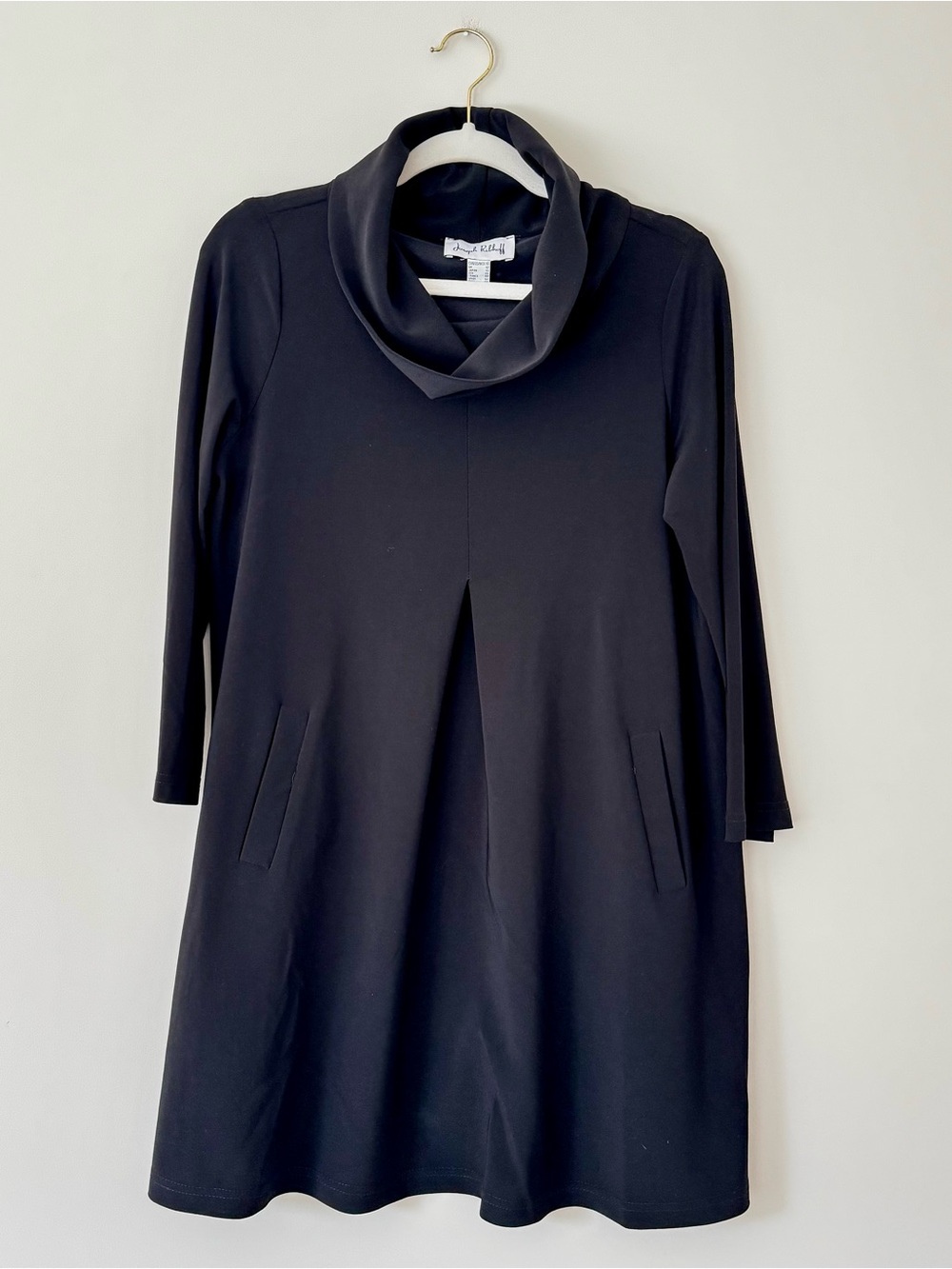 Joseph Ribkoff Cowl Neck A Line Mini Dress w/ Pockets, Black – Size 10